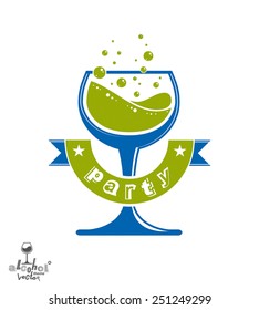 Alcohol theme vector art illustration. Festive goblet with decorative wavy ribbon, party and celebration idea design object.