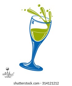 Alcohol theme vector art illustration. 3d realistic wine goblet with splash, celebration idea design object.