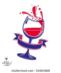 Alcohol theme vector art illustration. 3d realistic wine goblet with splash, celebration idea design object.