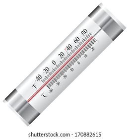 Alcohol thermometer for refrigerator with two scales in Celsius and Fahrenheit. Vector illustration.