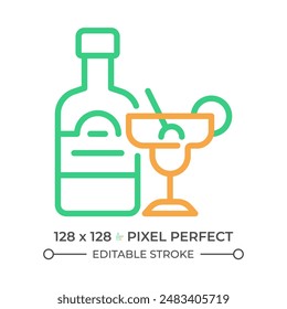 Alcohol two color line icon. Strong drink. Adult beverage. Liquor store. Club bar. Cocktail menu bicolor outline symbol. Duotone linear pictogram. Isolated illustration. Editable stroke