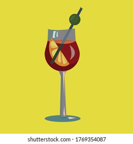 Alkohol, Vektorcocktail mit Zitrone und gelbem Hintergrund.