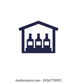 Alcohol warehouse icon with whiskey bottles