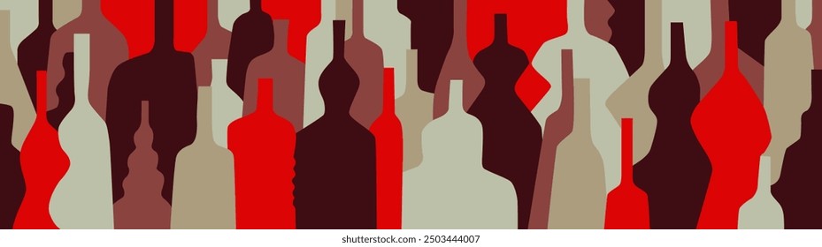 Alcohol wine bottles abstract vector background , horizontal multicolored illustration