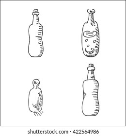 alcohol wine bottles set vector hand drawn sketch illustration