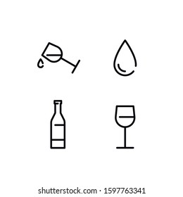 Alcohol. Wine Glass. Vector Icon Set.