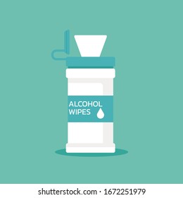 Alcohol Wipes, Wet Tissue For Virus Prevention, Flat Vector Illustration