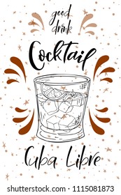 Alcoholc cocktail Cuba Libre. Party summer poster. Vector background.