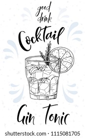 Alcoholc cocktail Gin Tonic. Party summer poster. Vector background.