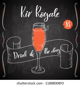 Alcoholc cocktail Kir Royale. Party summer poster. Vector background.