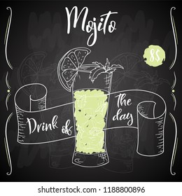 Alcoholc cocktail Mojito. Party summer poster. Vector background illusatration
