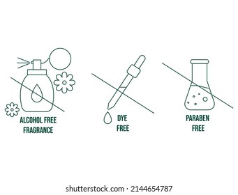 alcohol-free, dye-free, paraben-free icon vector illustration 