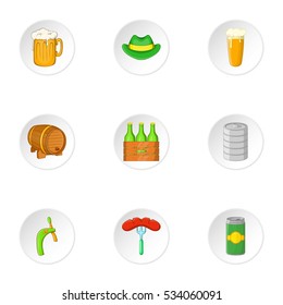 Alcoholic beer festival icons set. Cartoon illustration of 9 alcoholic beer festival vector icons for web