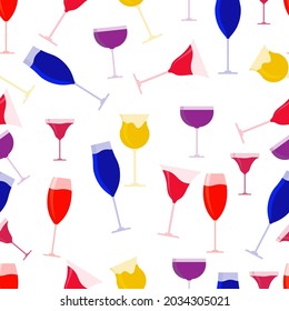 alcoholic beverage glass seamless pattern, Design for wrapping paper, textile, background stuffing, vector illustration.