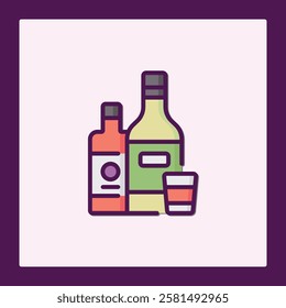 Alcoholic Beverage Icon Set: Bottles and Shot Glass