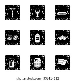Alcoholic beverage icons set. Grunge illustration of 9 alcoholic beverage vector icons for web