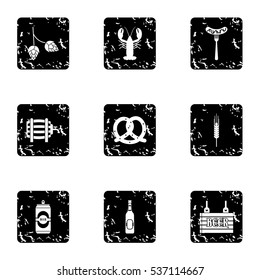 Alcoholic beverage icons set. Grunge illustration of 9 alcoholic beverage vector icons for web