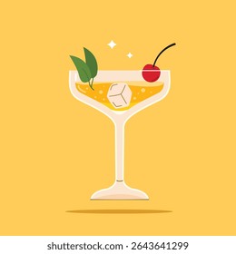 bebida alcoólica em Margarita Glass. Aperitivo de verão decorado com bagas e citrinos. Ilustração de bebidas macias e alcoólicas.