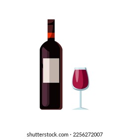 Bebida alcohólica o vino tinto e ilustración vectorial de copa de vino. Vino, bebida alcohólica. Icono del menú de barra aislado en fondo blanco