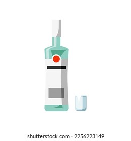 Alcoholic beverage or vodka and glass vector illustration. Vodka, alcohol drink. Icon of bar menu isolated on white background