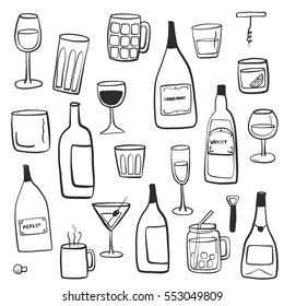 Alcoholic beverages drawing doodle background