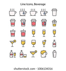 Alcoholic beverages Drinks Food UI Pixel Perfect Well-crafted Vector Thin Line Icons. The illustrations are a vector.