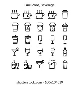 Alcoholic beverages Drinks Food UI Pixel Perfect Well-crafted Vector Thin Line Icons. The illustrations are a vector.