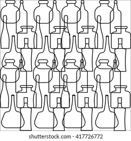 "Alcoholic beverages" icon pattern. Line images and/or silhouettes of bottles and glasses for drinks.
