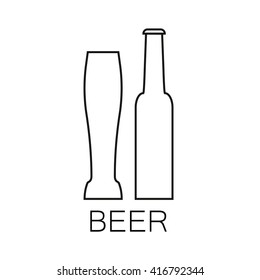 Alcoholic beverages line icon. The linear image of a bottle and glass of beverage