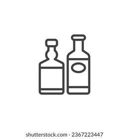 Alcoholic beverages line icon. Whiskey bottles linear style sign for mobile concept and web design. Wine and Spirits outline vector icon. Symbol, logo illustration. Vector graphics