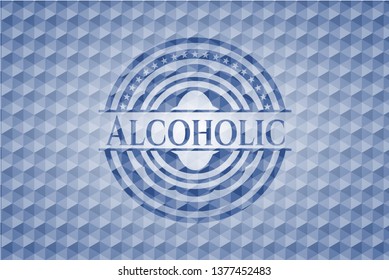 Alcoholic blue emblem with geometric pattern.