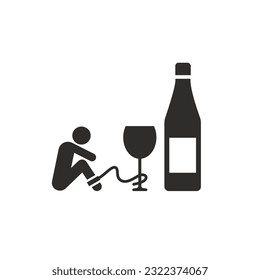 alcoholic with bottle icon, alcohol addiction, drinking human, vector illustration svg