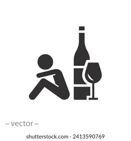 alcoholic with bottle icon, alcohol addiction, drinking human, flat symbol on white background - vector illustration svg