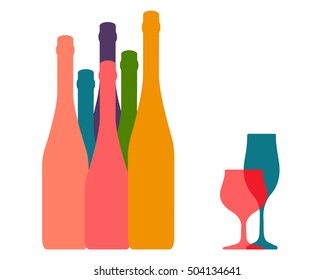 Alcoholic Bottles Background.Wine List Design.Cocktail Party Vector.