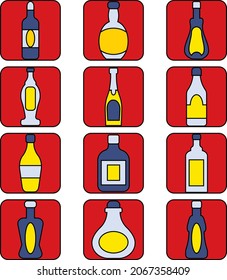 Botellas alcohólicas, ilustración, vector, sobre fondo blanco.