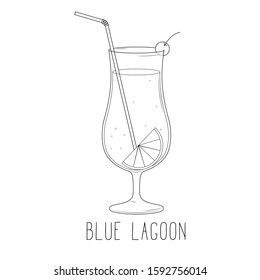 Alcoholic cocktail - blue lagoon isolated on white background. Vector illustration