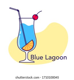 Alcoholic cocktail - blue lagoon isolated on white background. Vector illustration