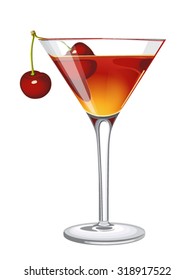 Alcoholic Cocktail With A Cherry Liqueur And Cherries