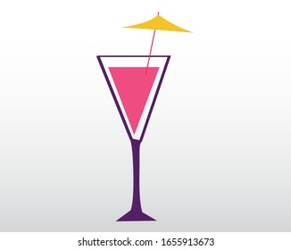 Alcoholic Cocktail Drink with Umbrella - Vector Illustration Isolated Icon