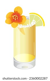 Alcoholic cocktail. Glass of tequila, cocktail, shot drink decorated with lemon slice and flower