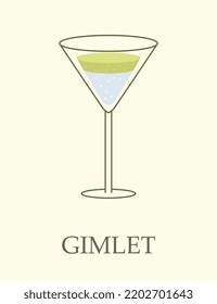 Alcoholic cocktail in goblet concept. Refreshing Gimlet with Gin and Lime Juice. Popular tasty drink or beverage. Design element for cafe or restaurant menu. Cartoon flat vector illustration