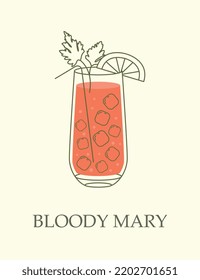 Alcoholic cocktail in goblet. Refreshing drink made from vodka and tomato juice. Red beverage called Bloody Mary. Design element or infographic for bar or price list. Cartoon flat vector illustration