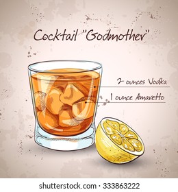 Alcoholic Cocktail Godmother with Vodka and liqueur Amaretto