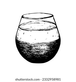 Alcoholic cocktail hand drawn vector illustration. Engraved style. Hand drawn cocktail glass.