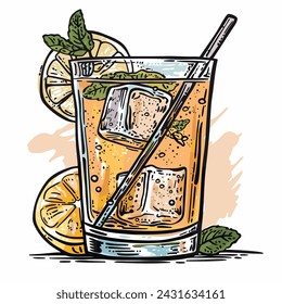 Alcoholic cocktail hand drawn vector illustration. 