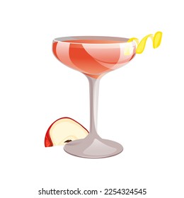 Alcoholic cocktail Jack Rose. Classic alcoholic cocktail of apple brandy, grenadine syrup and lime or lemon juice.Vector illustration isolated on white background.