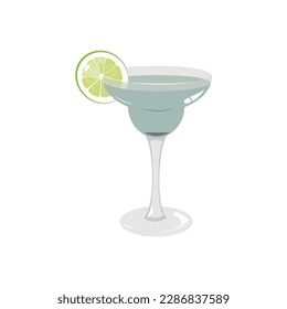 Alcoholic Cocktail Margarita. Colorful cartoon vector illustration. Isolated element for summer menu, invitations, vacation design.