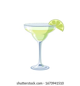 Alcoholic Cocktail In Margarita Glass, Vector Illustration Cartoon Icon Isolated On White.
