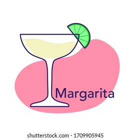 Alcoholic cocktail - margarita with lime isolated on white background. Vector illustration