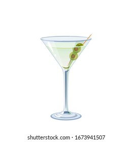 Alcoholic Cocktail In Martini Glass, Vector Illustration Cartoon Icon Isolated On White.